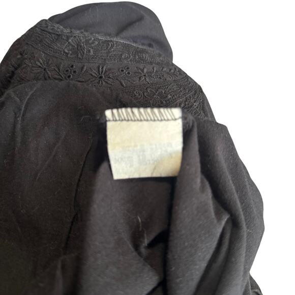 JOHNNY WAS Vintage Cotton Black Shirt Embroidery Panel down front in Sz S - Picture 8 of 8